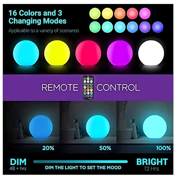 8-inch LED Light Ball: 16 Colors Dimmable Globe Cosplay (Inside Out) or Decor - Picture 6 of 8